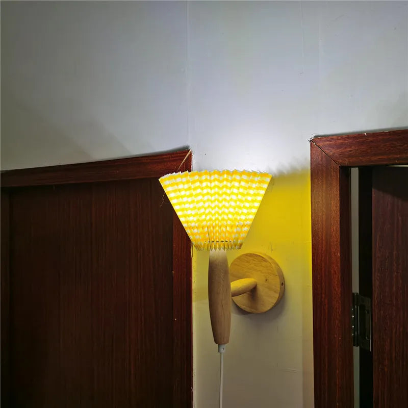 Lyren Wood Wall Sconce With A Pleated Shade For Cozy Warm Ambient Glow