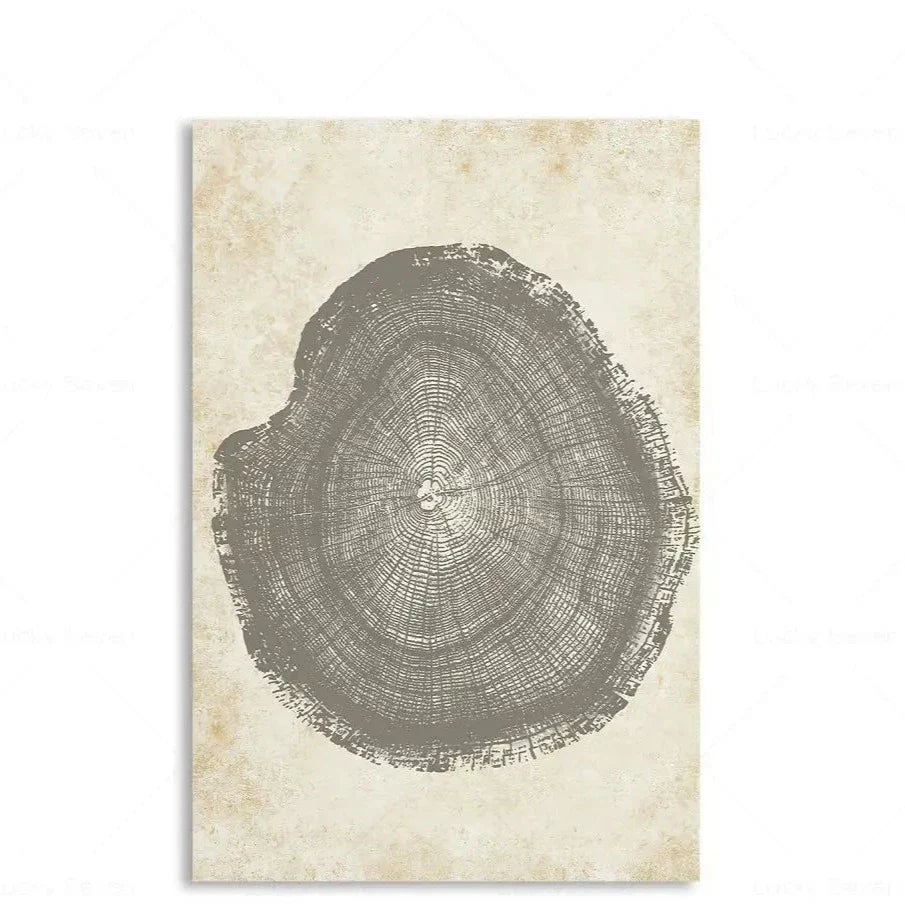 Artă de perete cu inele de copac abstracte, rustică, modernă, imprimare inspirată de natură
