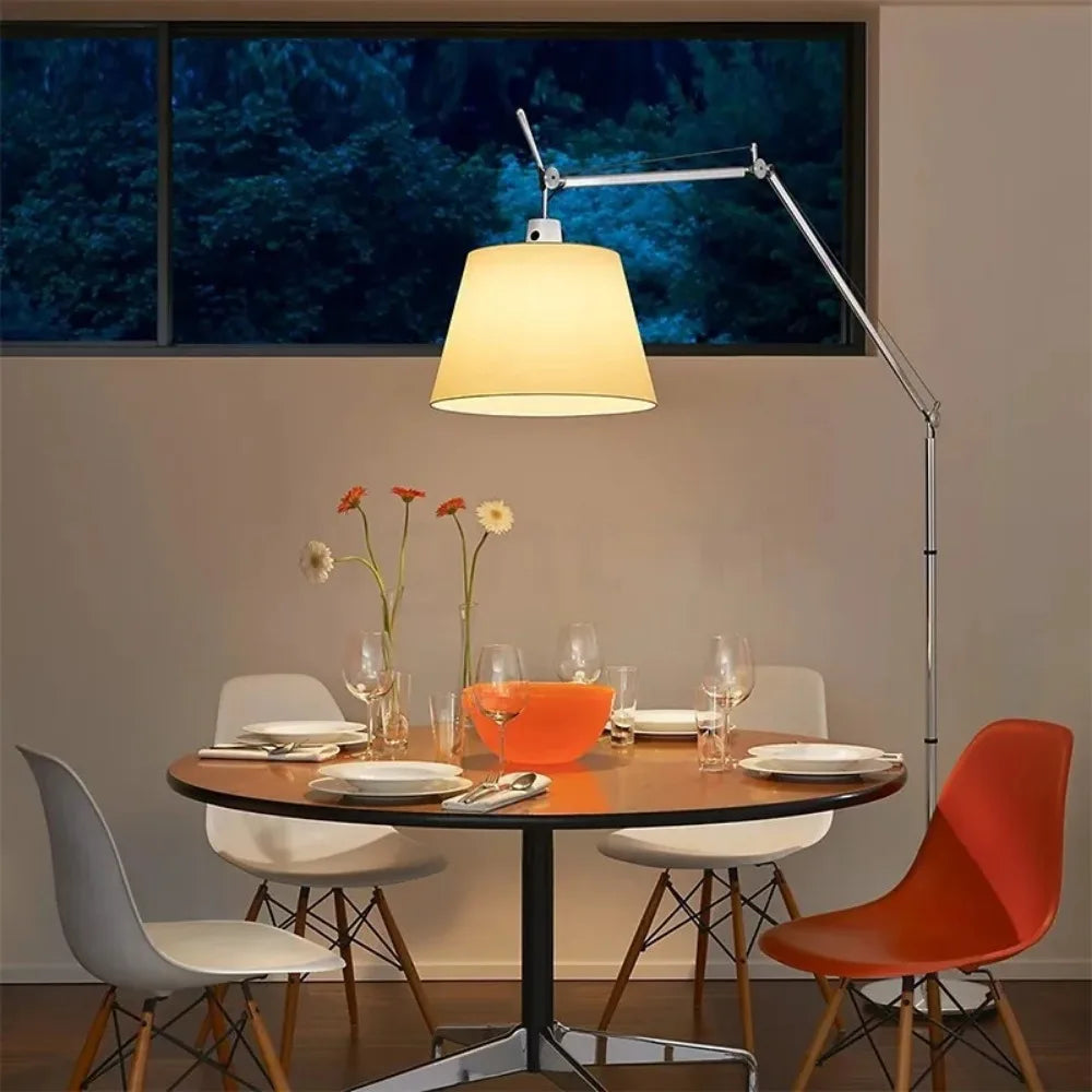 LuminaFlow Long-Arm Floor Lamp In Korean-Scandi Style