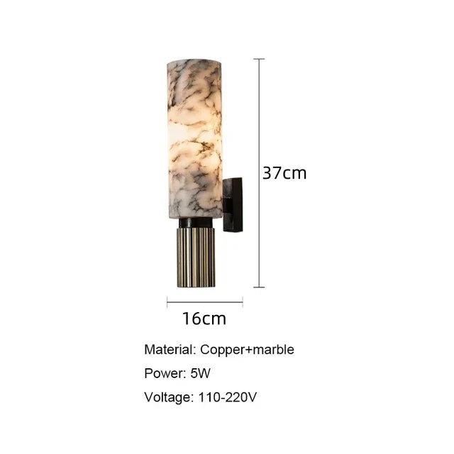 Lampada da Parete in Marmo e Rame Astra per Camere da Letto e Corridoi