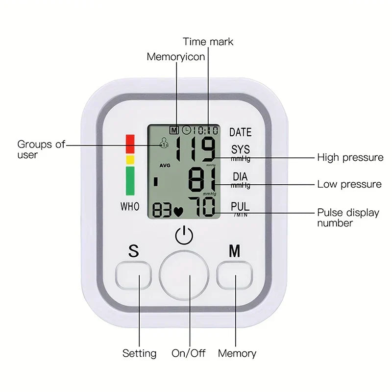 Bloeddrukmeter - Automatische bovenarmtonometer | Digitale bloeddrukmeter sfigmomanometer | Fervei