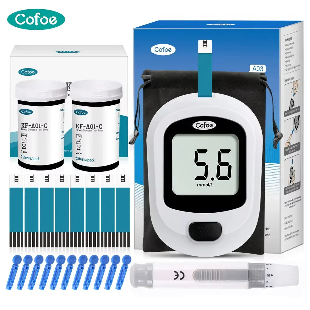 Blutzuckermessgerät-Set – Diabetes-Glukometer mit Teststreifen und Lanzetten | Fervei