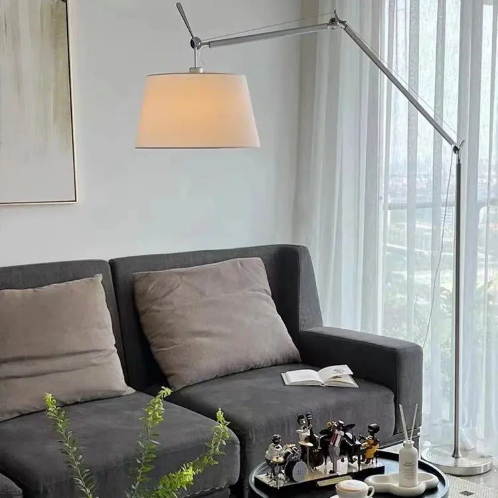 LuminaFlow Long-Arm Floor Lamp In Korean-Scandi Style
