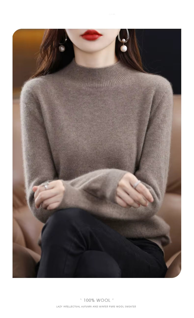 Aurora Kvinders 100% Ren Uld Cashmere Sweater til Efterår og Vinter | Fervei