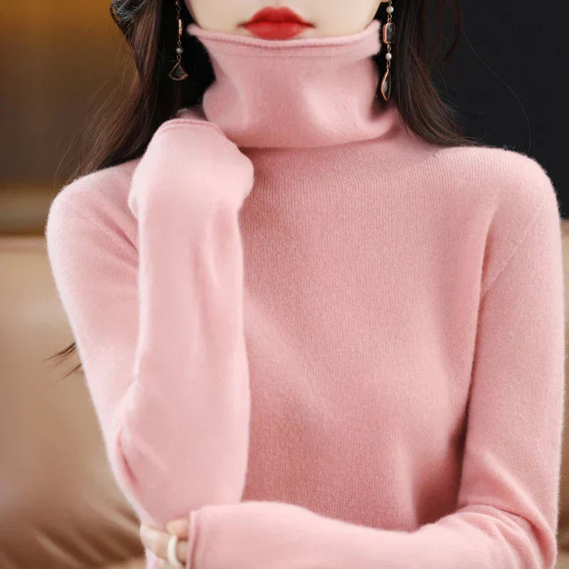 Mathilde 100 Percent Merino Wool Classic Turtleneck Knitwear Sweater For Women