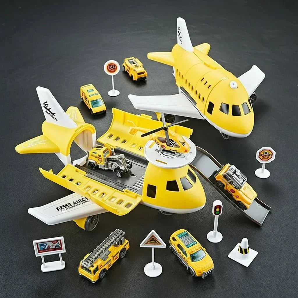 AirNova Playset Inertial Airplane And Vehicle Set With Helicopter And Road Signs