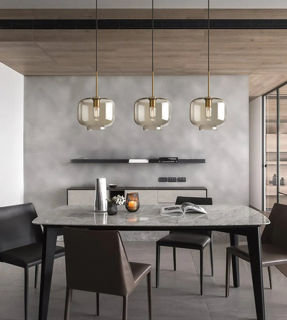 Lampada a sospensione in vetro industriale nordico con LED, stile moderno di lusso