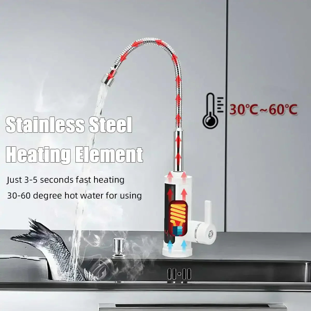 3000W Instant-Flow Electric Tap For Quick Warm Water