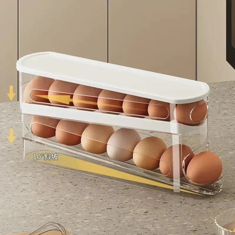 EggFlow Two-Tier Automatic Rolling Egg Organizer for Refrigerators