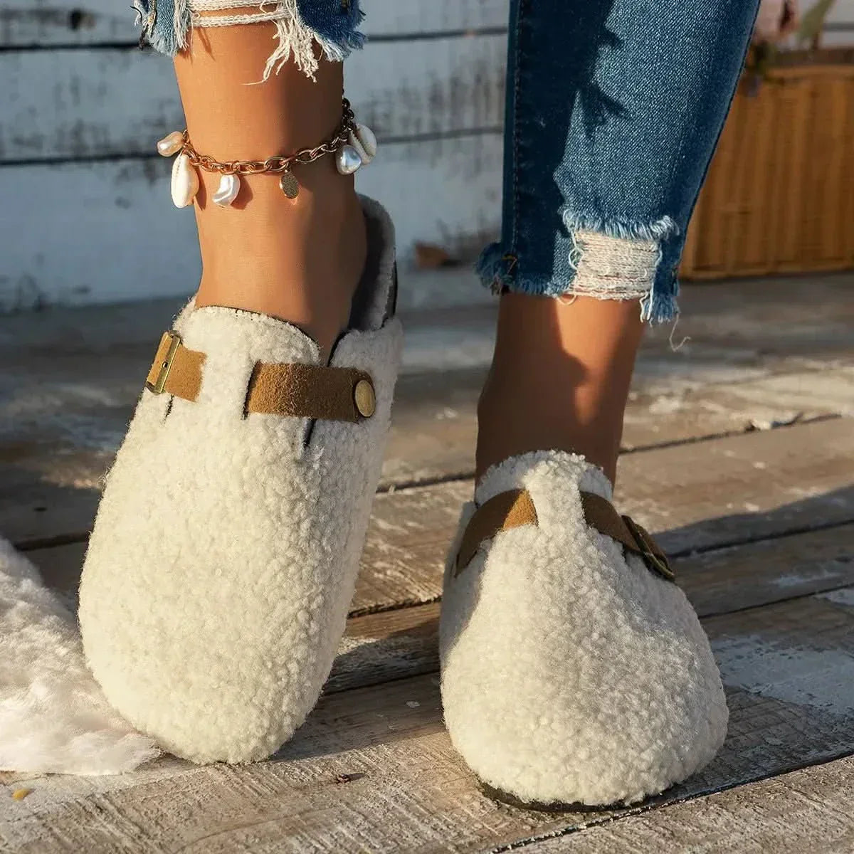 AuroraLuxe Sheepskin Wool Slippers For Ultimate Winter Comfort