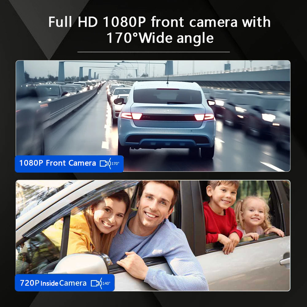 1080P WiFi Dual Dash Cam With Front and Interior IR Night Vision and Loop Recording | Fervei