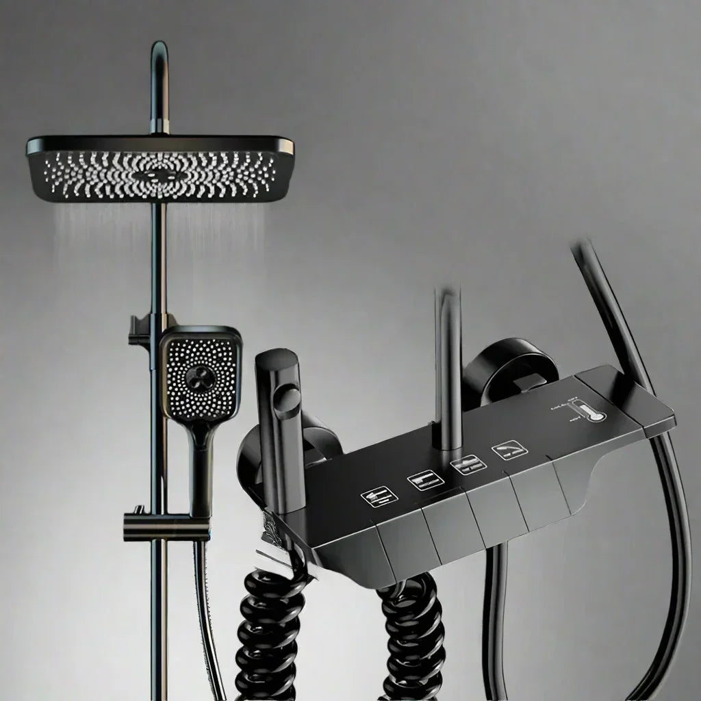 AquaSense Digital Brusesæt – 4 Funktioner, Højt Tryk, Kobberblander, Termostatstyring | Fervei