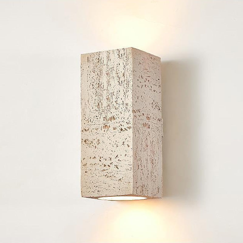 15:24 Japandi nástěnná lampa s vzhledem travertinu, cementová, obdélníková, teplé světlo, obývací pokoj, ložnice