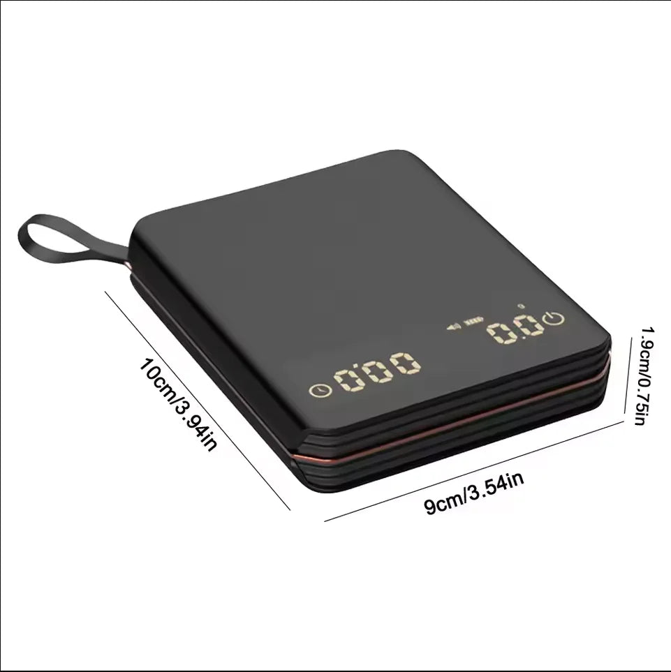 Cyfrowa waga do kawy 2000g z timerem, ładowana przez USB-C, precyzja 0,1g, wyświetlacz LED