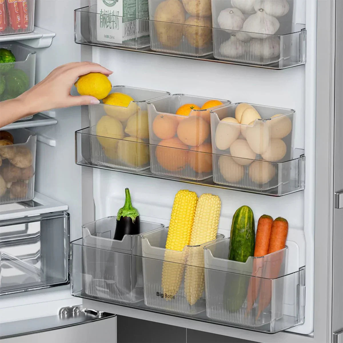 ClearShelf Contenitori per Frigorifero per Organizzare lo Spazio Porta e Interno