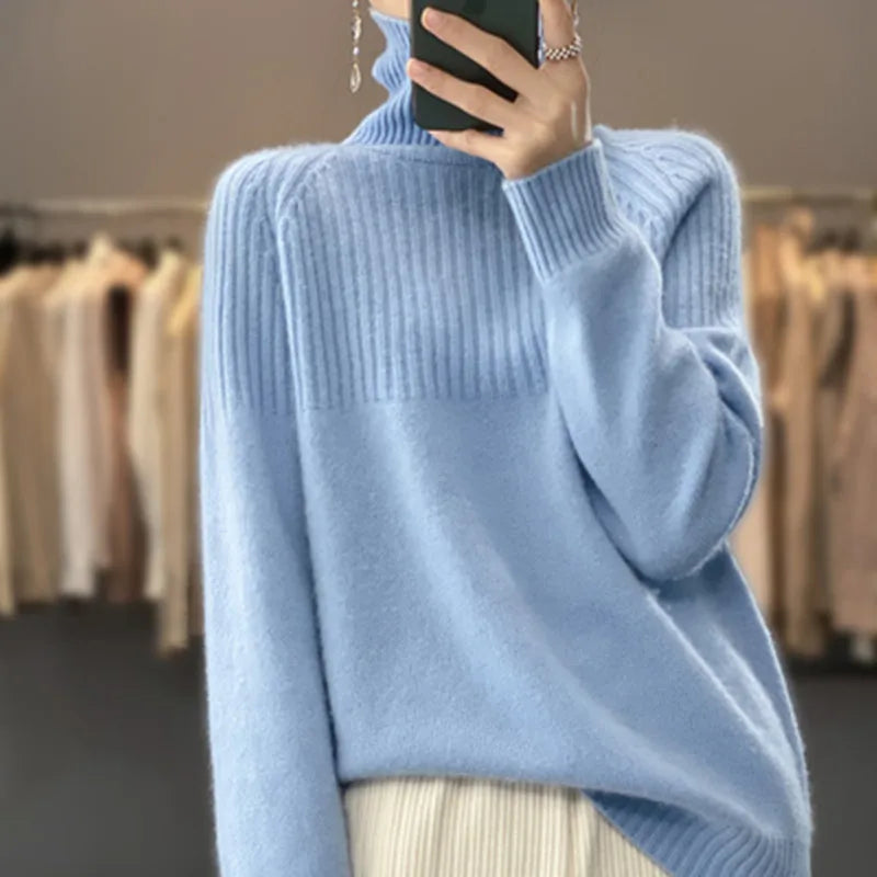 Elouise Women’s Wool Turtleneck Sweater Classic Knit Style