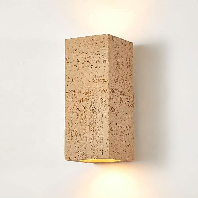 15:24 Japandi nástěnná lampa s vzhledem travertinu, cementová, obdélníková, teplé světlo, obývací pokoj, ložnice