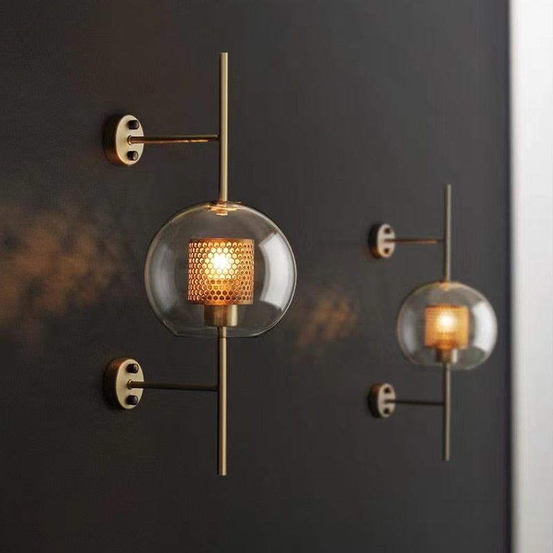Alora Honeycomb Wall Sconce in Brass and Glass