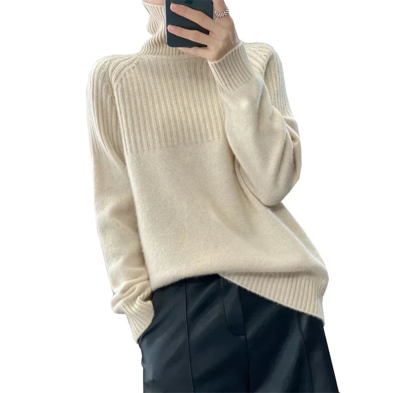 Elouise Women’s Wool Turtleneck Sweater Classic Knit Style