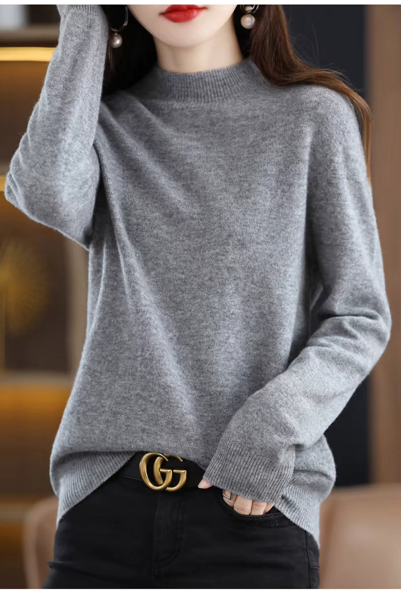 Aurora Kvinders 100% Ren Uld Cashmere Sweater til Efterår og Vinter | Fervei