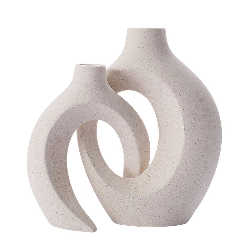 Conjunto de 2 Vasos de Cerâmica Brancos, Decoração Moderna Boho para Casa, Minimalista para Flores Secas