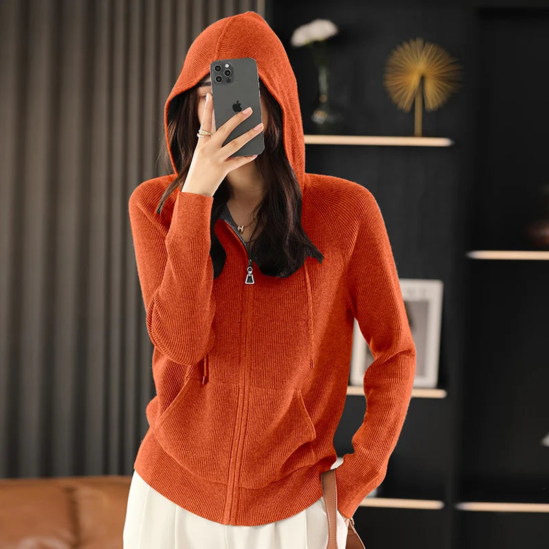 Lana Wool-Blend Cardigan With Zipper For Autumn And Winter