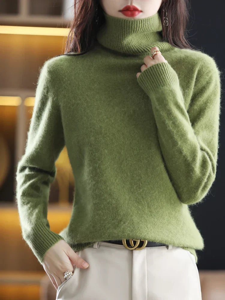 Suéter de cuello alto 100% cachemira para mujer, ajuste slim, en 23 colores