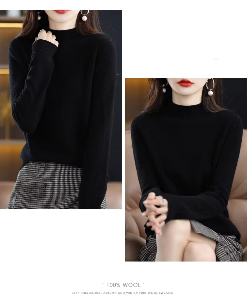 Aurora Kvinders 100% Ren Uld Cashmere Sweater til Efterår og Vinter | Fervei