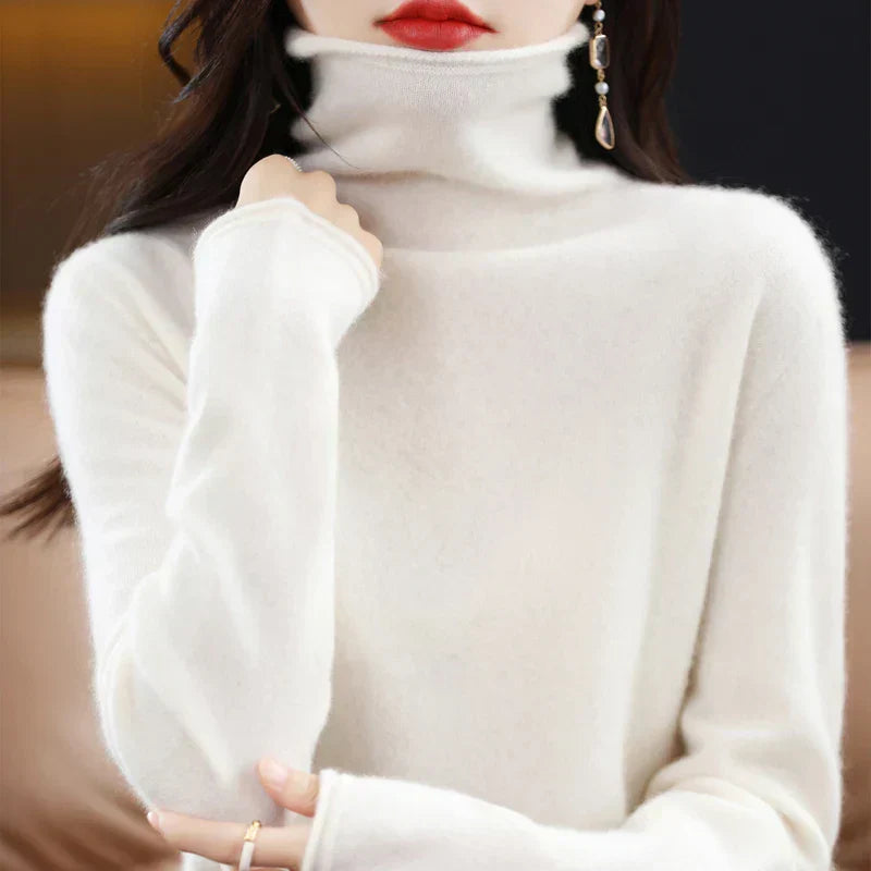 Mathilde 100 Percent Merino Wool Classic Turtleneck Knitwear Sweater For Women