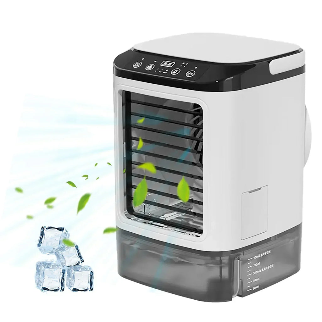 Raffrescatore d'Aria Portatile con Nebbia d'Acqua, Serbatoio da 900ml, 3 Velocità, Luce LED a 7 Colori