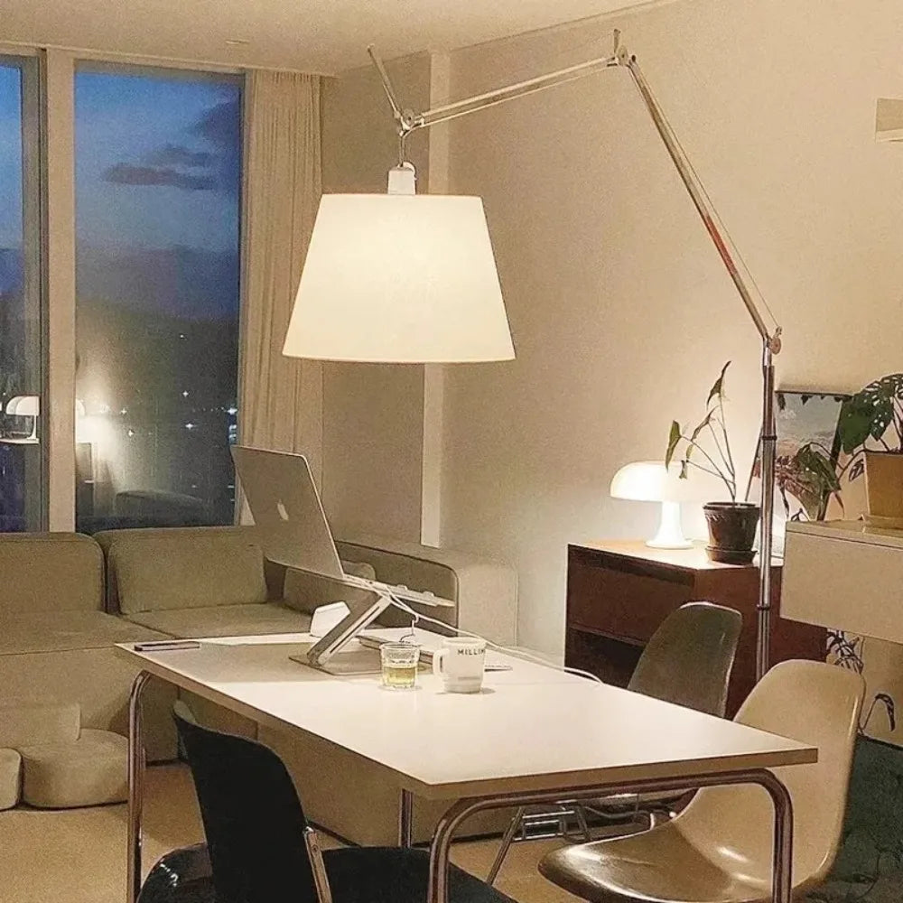 LuminaFlow Long-Arm Floor Lamp In Korean-Scandi Style