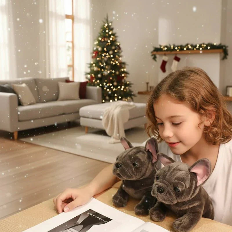 Bulldog Buddy Realistic Plush Toy 28 Cm in Black and Gray