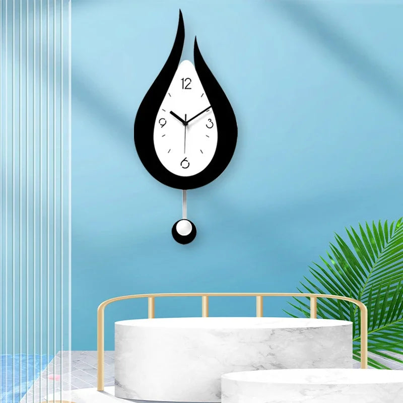 Relógio de Parede em Acrílico com Gota de Água, Movimento Silencioso e Estrutura Metálica para Sala de Estar ou Quarto