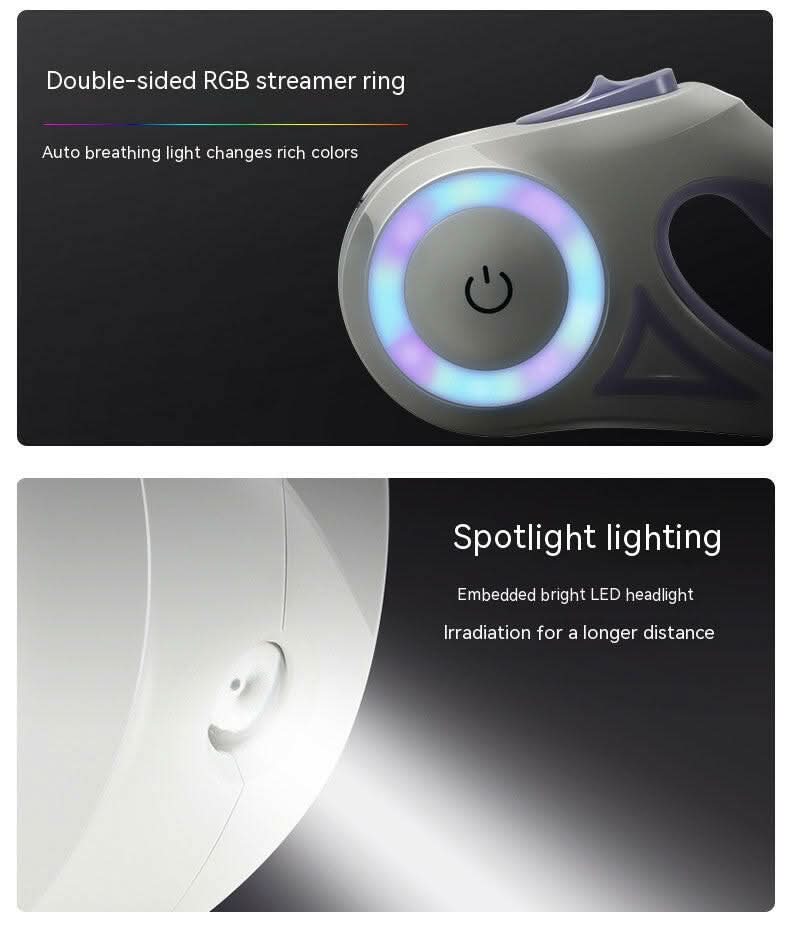 GlowTrail Automatisk Hundesnor med LED-lys og USB-genopladeligt Batteri, 3 m Længde