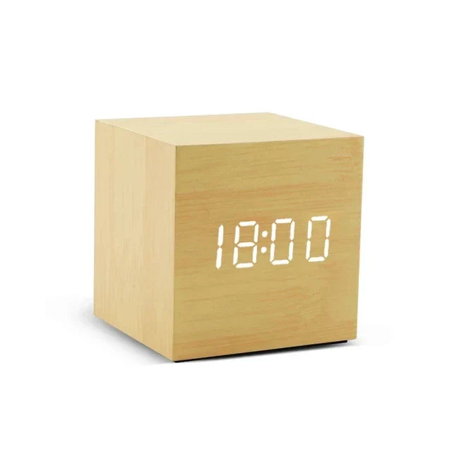 TempTune LED Alarm Clock With Temperature Display And Wooden Look