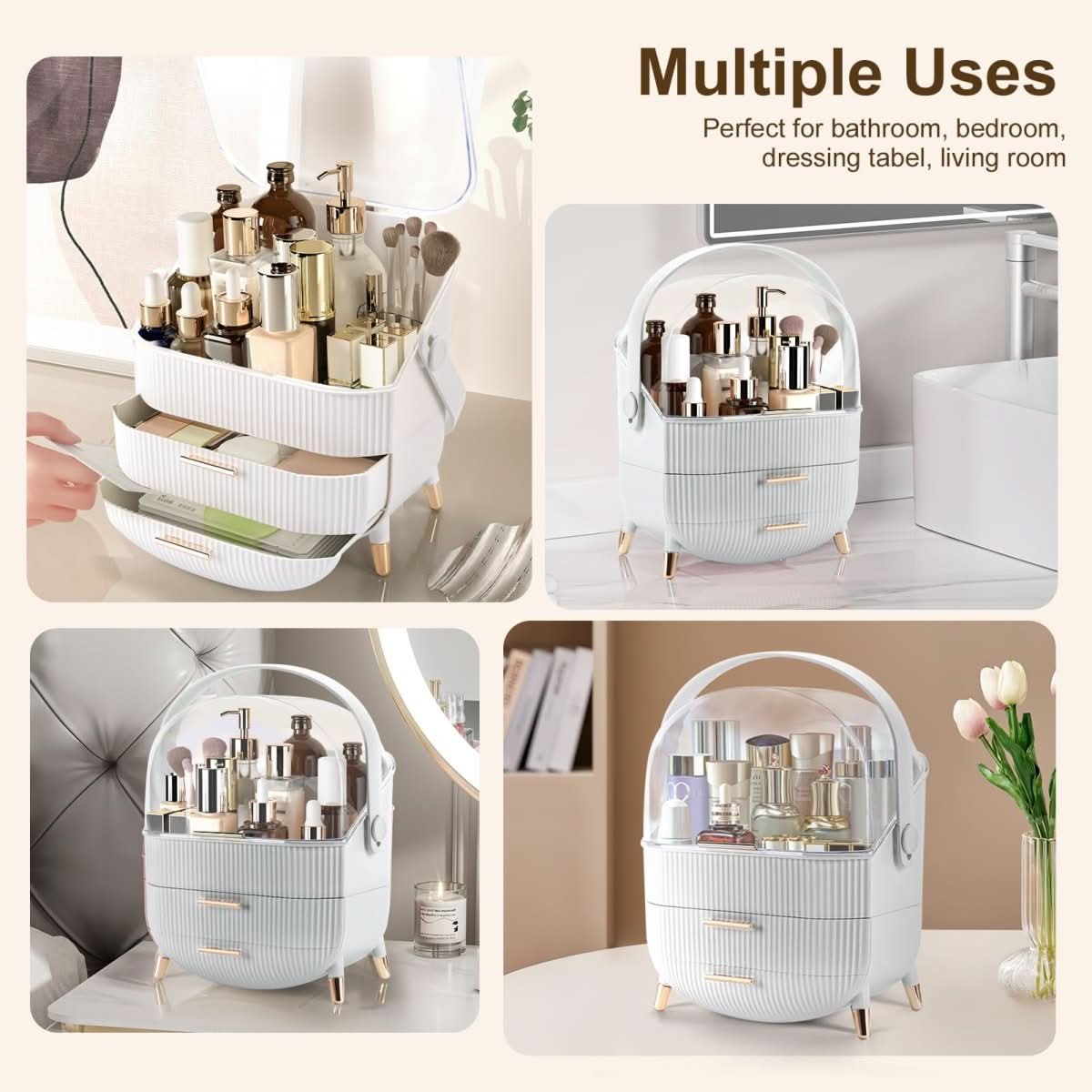 AuraGlow Makeup Organizer Dustproof and Waterproof Cosmetic Box With Elegant Design