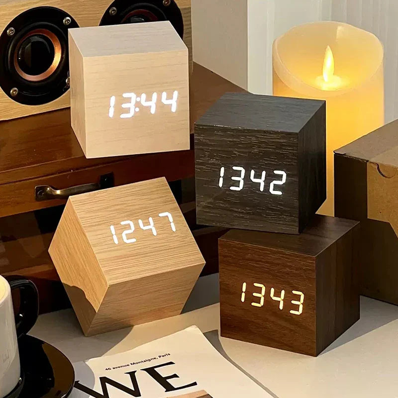 TempTune LED Alarm Clock With Temperature Display And Wooden Look