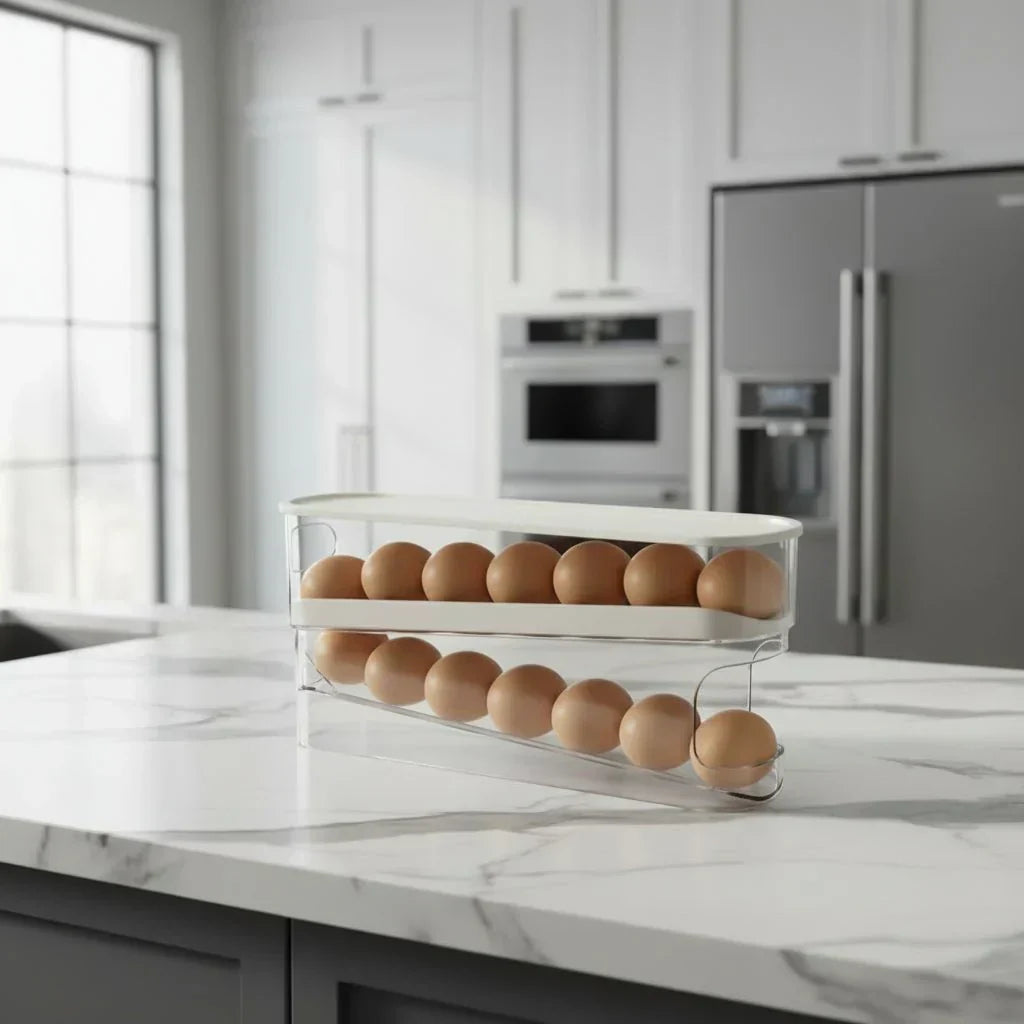 EggFlow Two-Tier Automatic Rolling Egg Organizer for Refrigerators