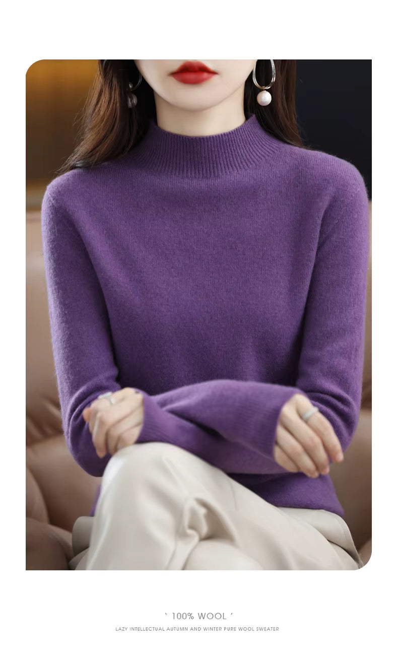 Aurora Kvinders 100% Ren Uld Cashmere Sweater til Efterår og Vinter | Fervei