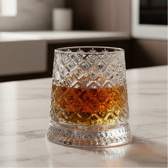 Drehbares Whiskyglas für modernen Bar- und Lounge-Stil