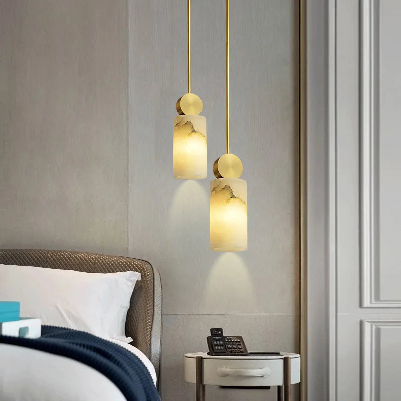 AuroraStone Kolekcja marmurowych, miedzianych lamp wiszących LED