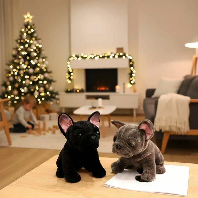 Bulldog Buddy Realistic Plush Toy 28 Cm in Black and Gray