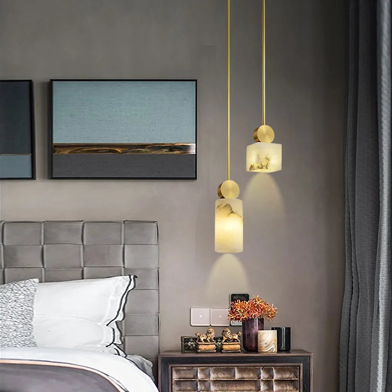 AuroraStone Kolekcja marmurowych, miedzianych lamp wiszących LED