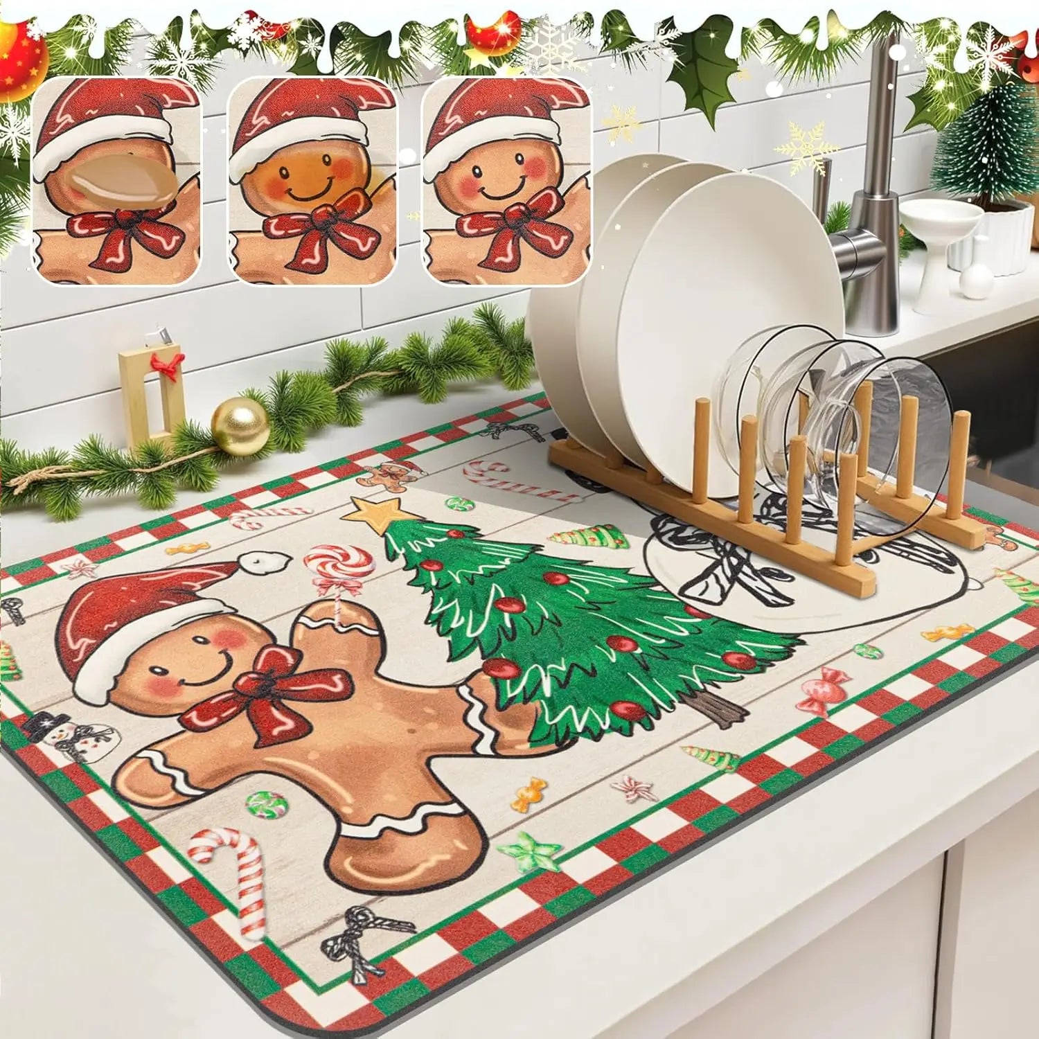 FrostLuxe Christmas Kitchen Mat For Drying And Decorative Use