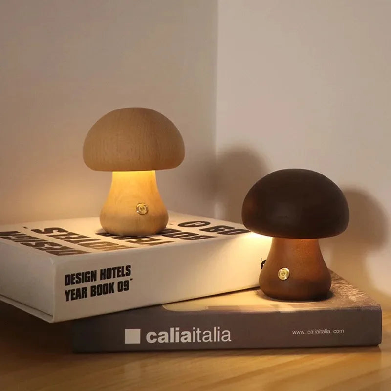 LumaWood Mushroom LED Night Light With Touch Dimmer