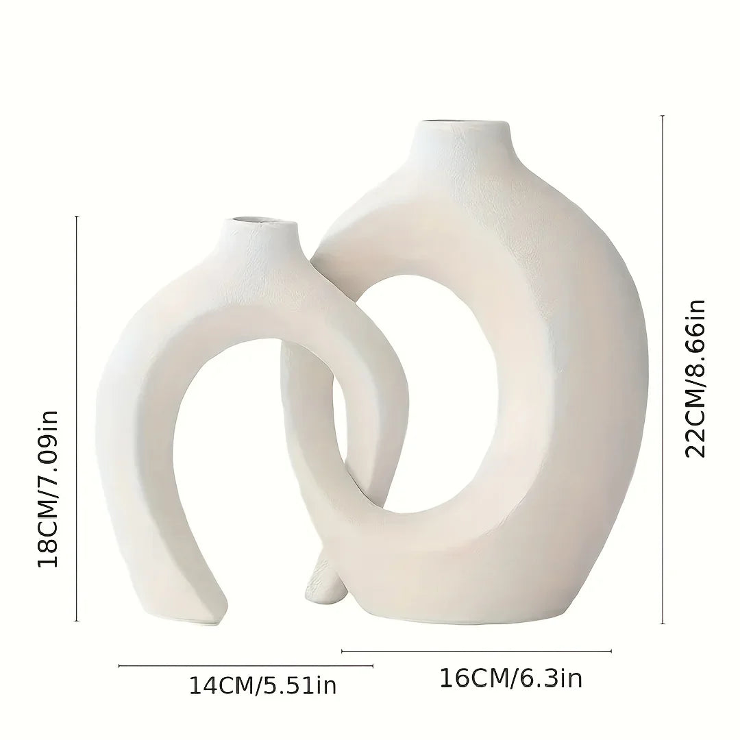 Conjunto de 2 Vasos de Cerâmica Brancos, Decoração Moderna Boho para Casa, Minimalista para Flores Secas