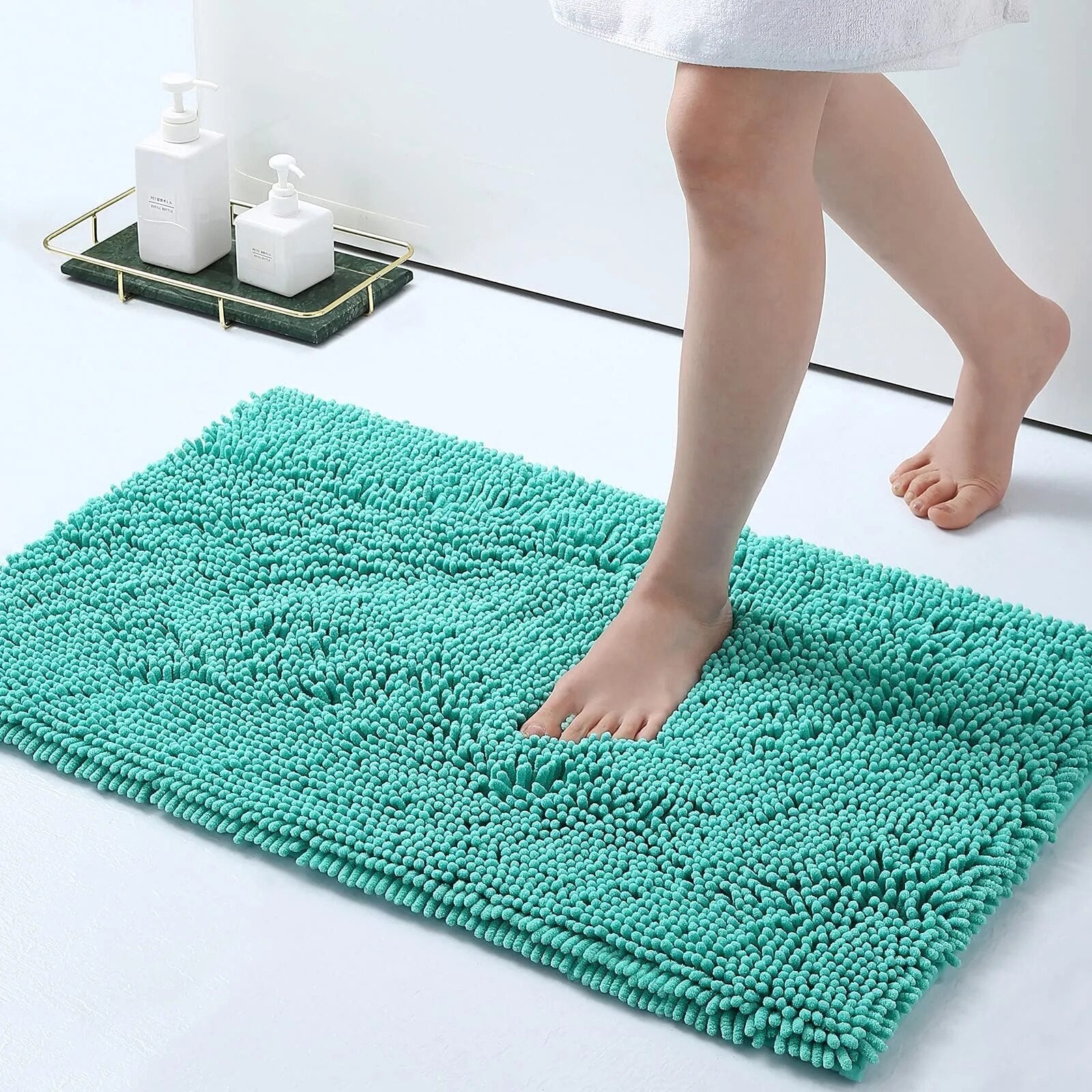 Soft Absorbent Bath Rug With Thick Backing And Non Slip Grip
