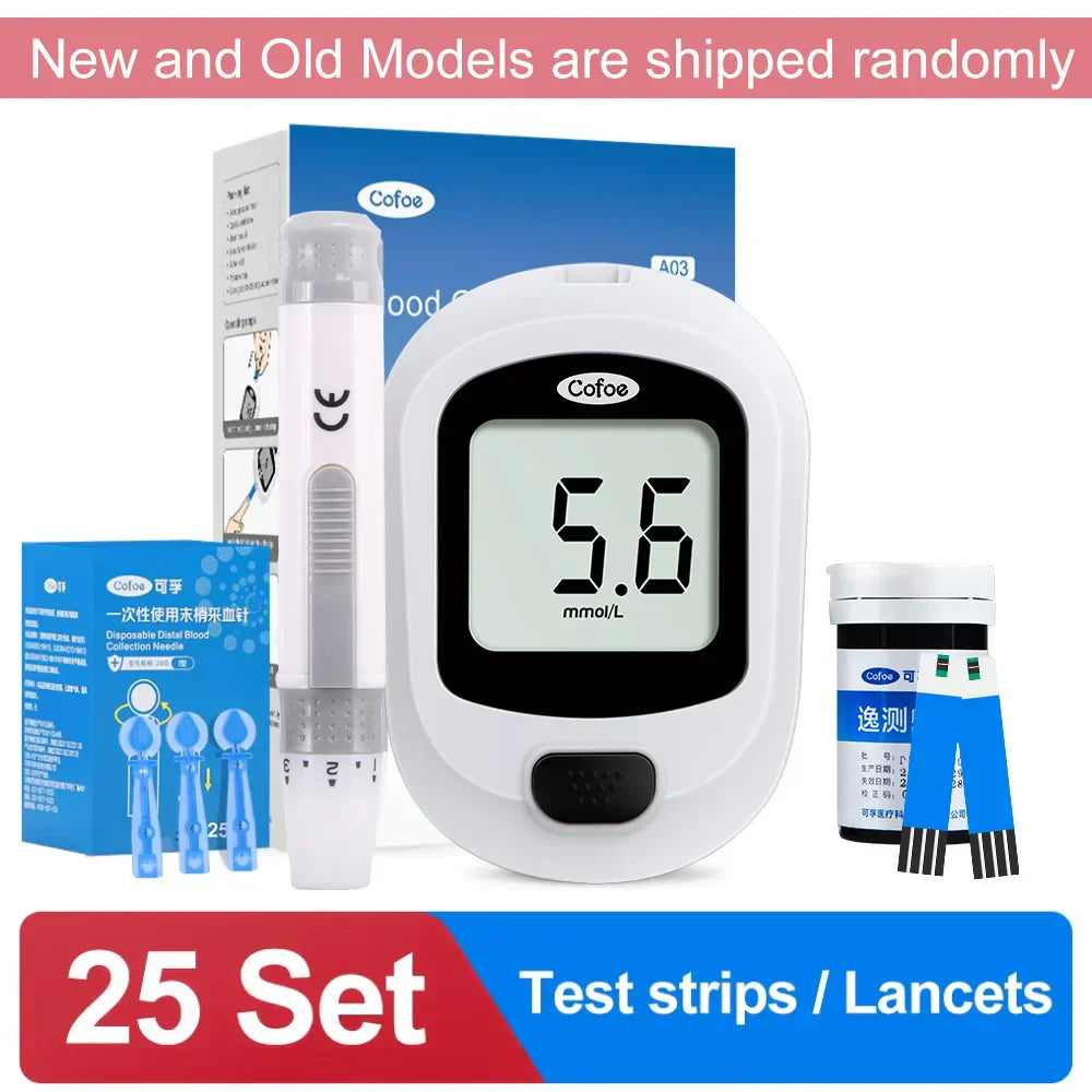 Blutzuckermessgerät-Set – Diabetes-Glukometer mit Teststreifen und Lanzetten | Fervei