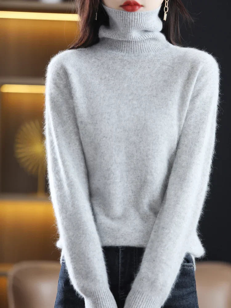 Suéter de cuello alto 100% cachemira para mujer, ajuste slim, en 23 colores