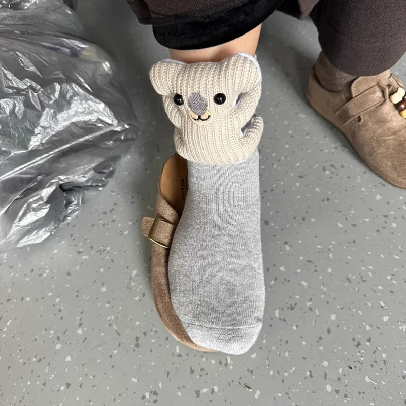 CuddleStride Cozy House Socks With Cute 3D Animal Accent And Non-Slip Sole
